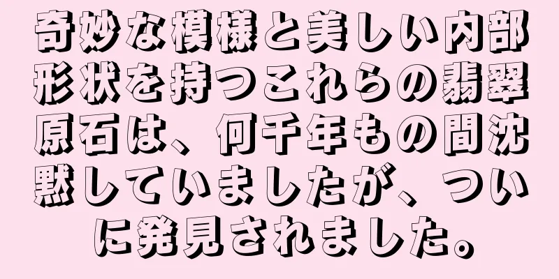 奇妙な模様と美しい内部形状を持つこれらの翡翠原石は、何千年もの間沈黙していましたが、ついに発見されました。