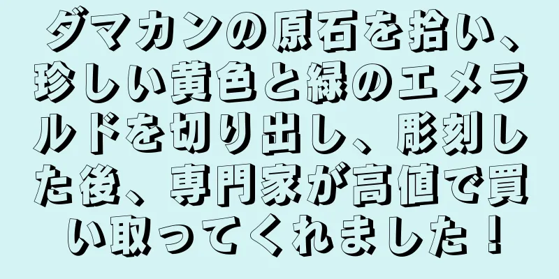 ダマカンの原石を拾い、珍しい黄色と緑のエメラルドを切り出し、彫刻した後、専門家が高値で買い取ってくれました！